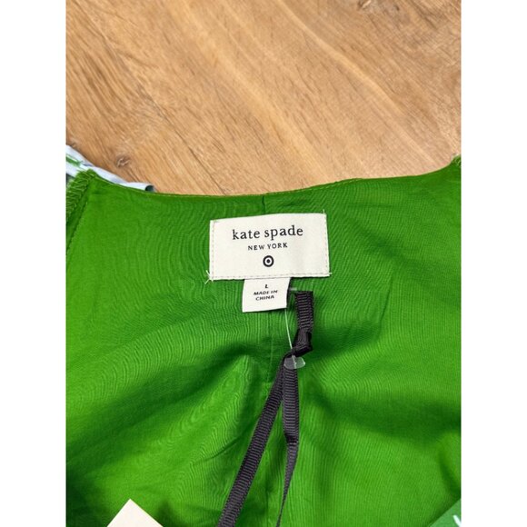 Kate Spade Target Rose Poplin Long Sleeve Mini Dress Green Blue Size Large - Picture 11 of 12